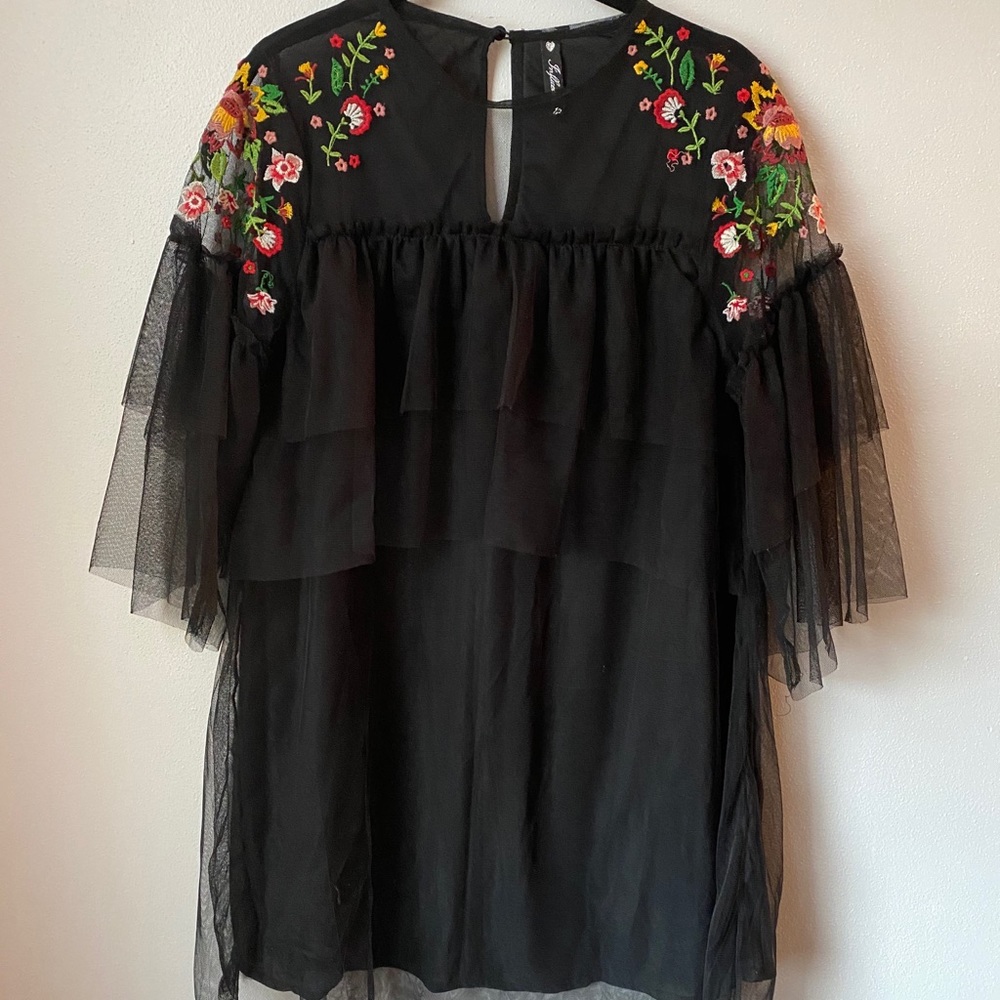 Black Tulle Dress with Embroidered Sleeves - ASOS